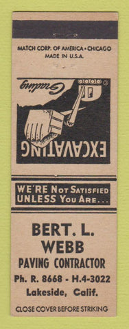 Matchbook Cover - Bert L Webb Paving Contractor Lakeside CA
