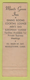 Matchbook Cover - Monte Green Inn Middletown CT
