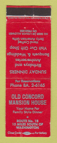Matchbook Cover - Old Concord Mansion House WEAR