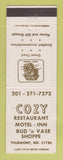 Matchbook Cover - Cozy Restaurant Motel Inn Thurmont MD