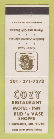 Matchbook Cover - Cozy Restaurant Motel Inn Thurmont MD