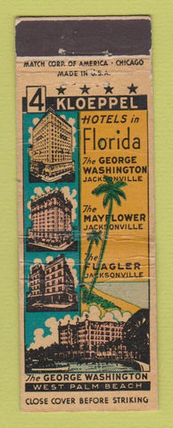 Matchbook Cover - Kloeppel Hotels Jacksonville West Palm Beach FL