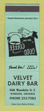 Matchbook Cover - Velvet Dairy Bar Windsor ON