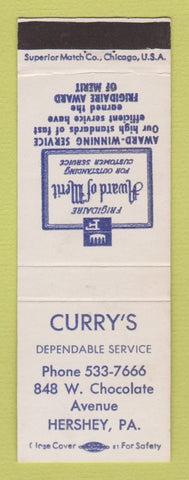Matchbook Cover - Curry's Frigidaire Appliances Hershey PA