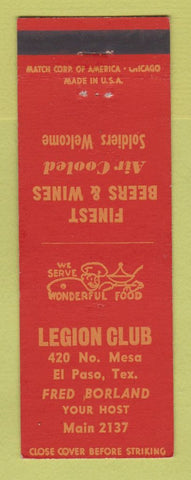 Matchbook Cover - Legion Club El Paso TX