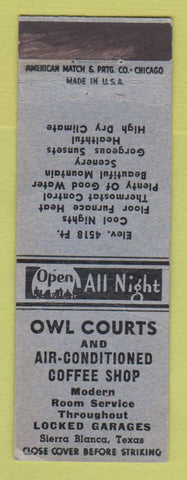 Matchbook Cover - Owl Courts Motel Sierra Blanca TX WEAR