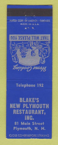 Matchbook Cover - Blake's New Plymouth Restaurant Plymouth NH