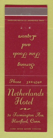 Matchbook Cover - Netherlands Hotel Hartford CT