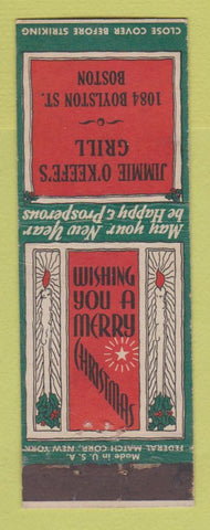 Matchbook Cover - Jimmie O'Keefe's Grill Christmas Federal #2