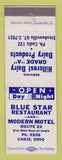 Matchbook Cover - Blue Star Restaurant and Modern Motel Cadiz OH