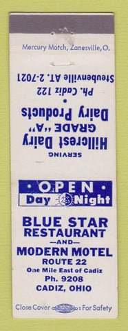 Matchbook Cover - Blue Star Restaurant and Modern Motel Cadiz OH