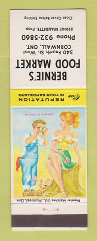 Matchbook Cover - Bernie's Food Market Grocery Cornwall ON hillbilly