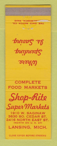 Matchbook Cover - Shop Rite Super Markets Grocery Lansing MI