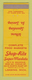 Matchbook Cover - Shop Rite Super Markets Grocery Lansing MI