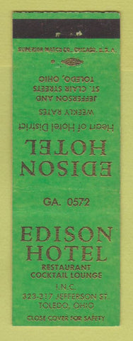 Matchbook Cover - Edison Hotel Toledo OH