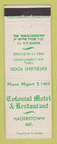Matchbook Cover - Colonial Motel Restaurant Hagerstown MD