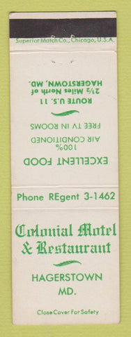 Matchbook Cover - Colonial Motel Restaurant Hagerstown MD