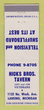 Matchbook Cover - Hicks Bros. Tavern Lansing MI shuffleboard