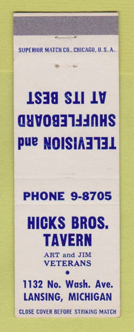 Matchbook Cover - Hicks Bros. Tavern Lansing MI shuffleboard