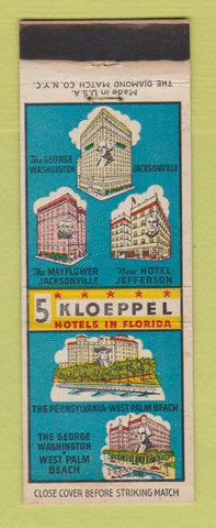 Matchbook Cover - Kloeppel Hotels Jacksonville West Palm Beach FL