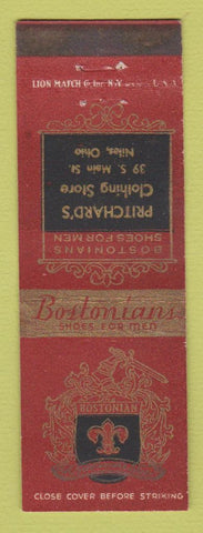 Matchbook Cover - Bostonian Men's Shoes Pritchard's Clothes Niles OH