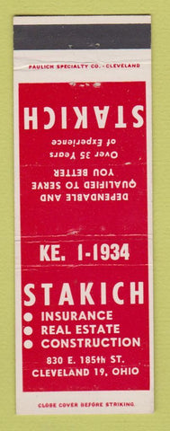 Matchbook Cover - Stakich Insurance Real Estate Cleveland OH