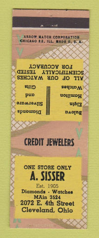 Matchbook Cover - A Sisser Jewelry Cleveland OH Bulova Elgin Watches