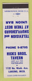 Matchbook Cover - Hicks Bros. Tavern Lansing MI shuffleboard