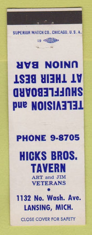 Matchbook Cover - Hicks Bros. Tavern Lansing MI shuffleboard