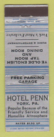 Matchbook Cover - Hotel Penn York PA WEAR