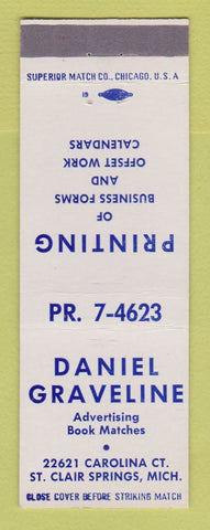 Matchbook Cover - Daniel Graveline Book Matches St Clair Springs MI printing
