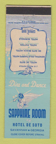 Matchbook Cover - Hotel De Soto Savannah GA Sapphire Room
