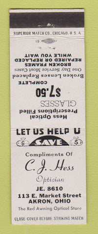 Matchbook Cover - CJ Hess Optician Akron OH
