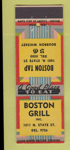 Matchbook Cover - Boston Grill BG Bourbon Whiskey Chicago IL