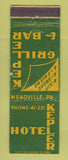 Matchbook Cover - Hotel Kepler Meadville PA