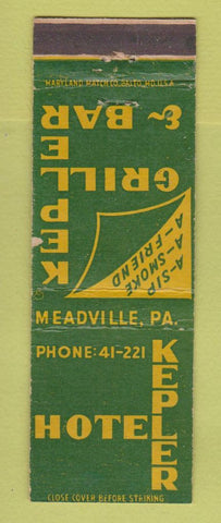 Matchbook Cover - Hotel Kepler Meadville PA