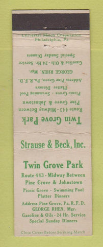 Matchbook Cover - Twin Grove Park oil gas Pine Grove PA