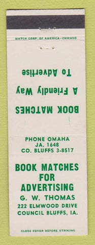 Matchbook Cover - GW Thomas Book Matches Council Bluffs IA