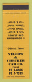 Matchbook Cover - Yellow Check Cab Taxi Odessa TX
