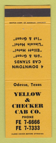 Matchbook Cover - Yellow Check Cab Taxi Odessa TX