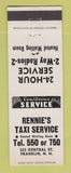 Matchbook Cover - Rennie's Taxi Service Franklin NH