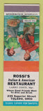 Matchbook Cover - Rossi's Italian Restaurant Toledo OH