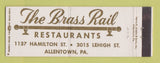 Matchbook Cover - Brass Rail Restaurants Allentown PA