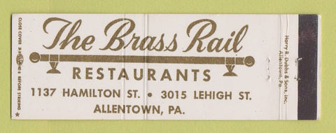 Matchbook Cover - Brass Rail Restaurants Allentown PA