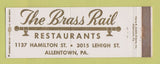 Matchbook Cover - Brass Rail Restaurants Allentown PA