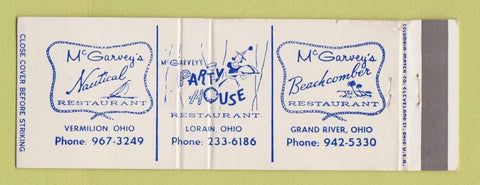 Matchbook Cover - McGarvey's Party House Lorain OH Grand River Vermilion WEAR
