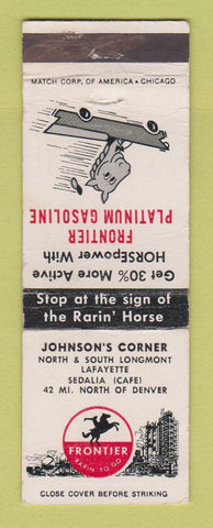Matchbook Cover - Frontier oil gas Johnson's Corner Longmont Colorado WEAR