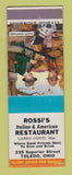 Matchbook Cover - Rossi's Italian Restaurant Toledo OH
