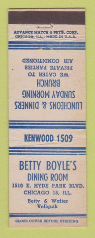 Matchbook Cover - Betty Boyle's Dining Room Chicago IL ADVANCE