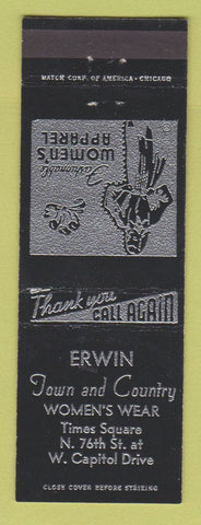 Matchbook Cover - Erwin Town and Country Women's Clothes New York City